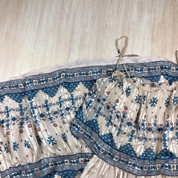 Joie Sorne B Silk Printed Popover Elastic Waist Maxi Dress in Pesca Size Medium - Picture 2 of 13